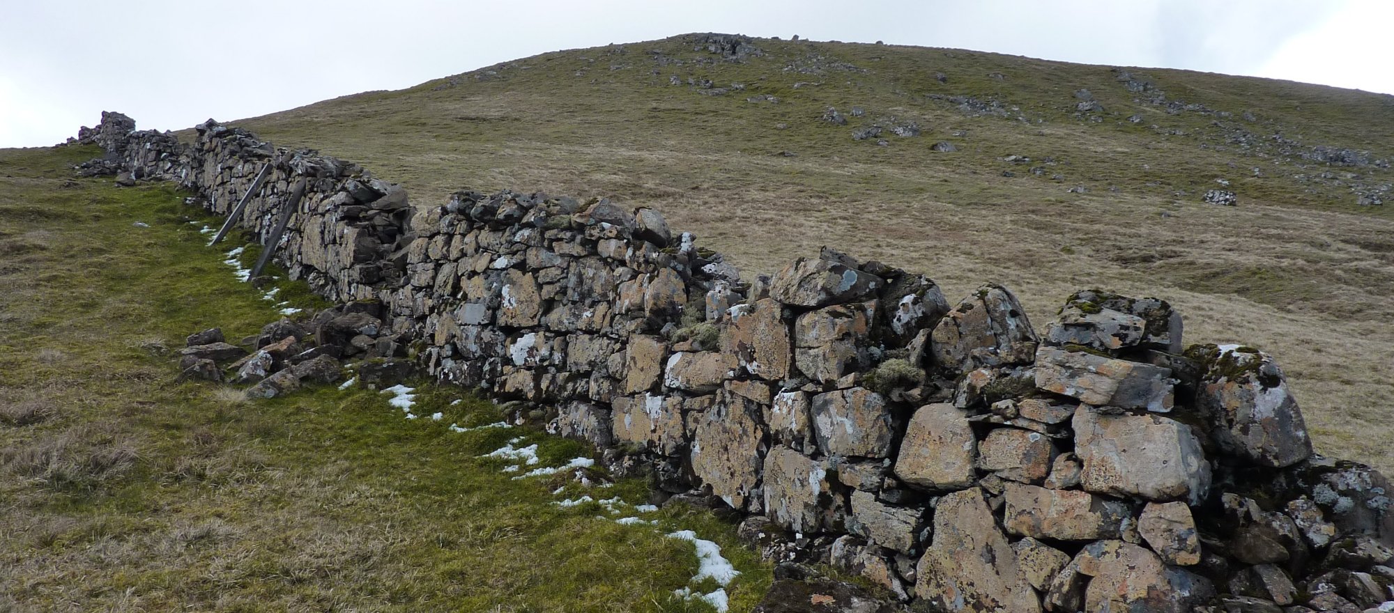 The first wall of the walk, in Bealach na Leacaich, with Creag a'Lain behind